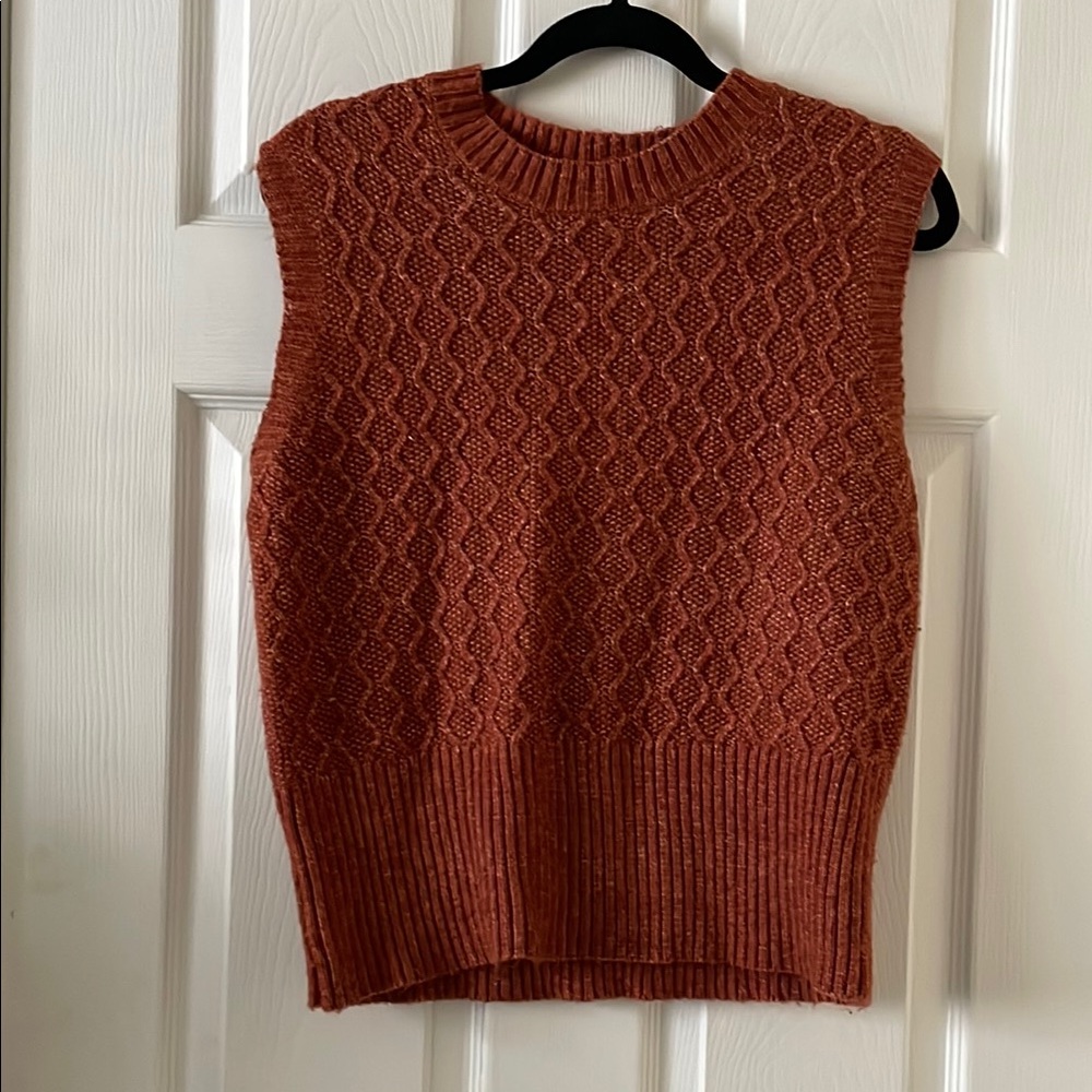Cleo sleeveless sweater vest rust textured academia autumn